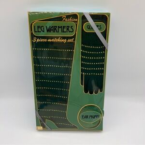 Vintage 80s Leg Warmers Set w/ Gloves & Ear Muffs Green 3pc Matching Set NIP